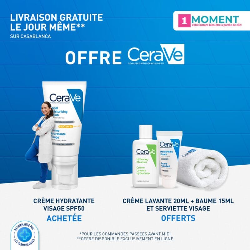 CeraVe crème hydratante visage SPF50 peaux normales à sèches | 52ml