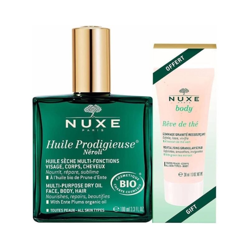 Nuxe Prodigieux Huile Prodigieuse Néroli Bio 100 ml + Body Rêve de Thé Gommage Granité Ressourçant 30 ml Offert